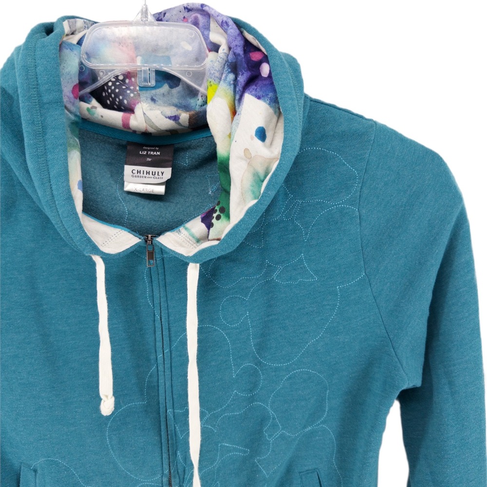Liz Tran Chihuly Garden and Glass Womens XL Hoodie Teal Full Zip Artwear Museum
